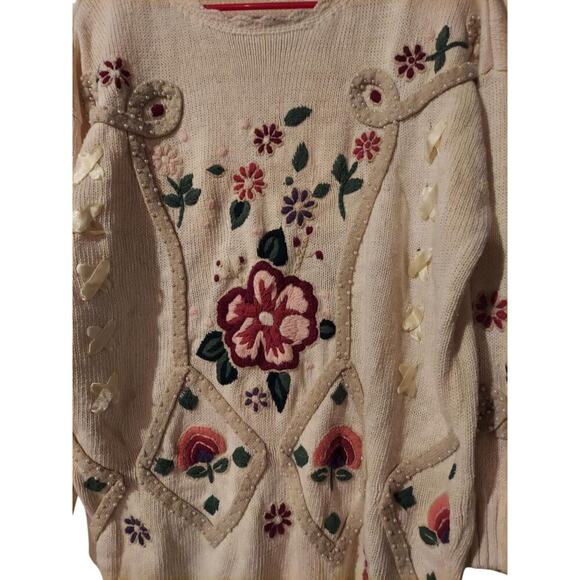 Vintage Maggie Lawrence Collection 14/16 w/Beading, Embroadery, Ribbon Sweater - Picture 3 of 8
